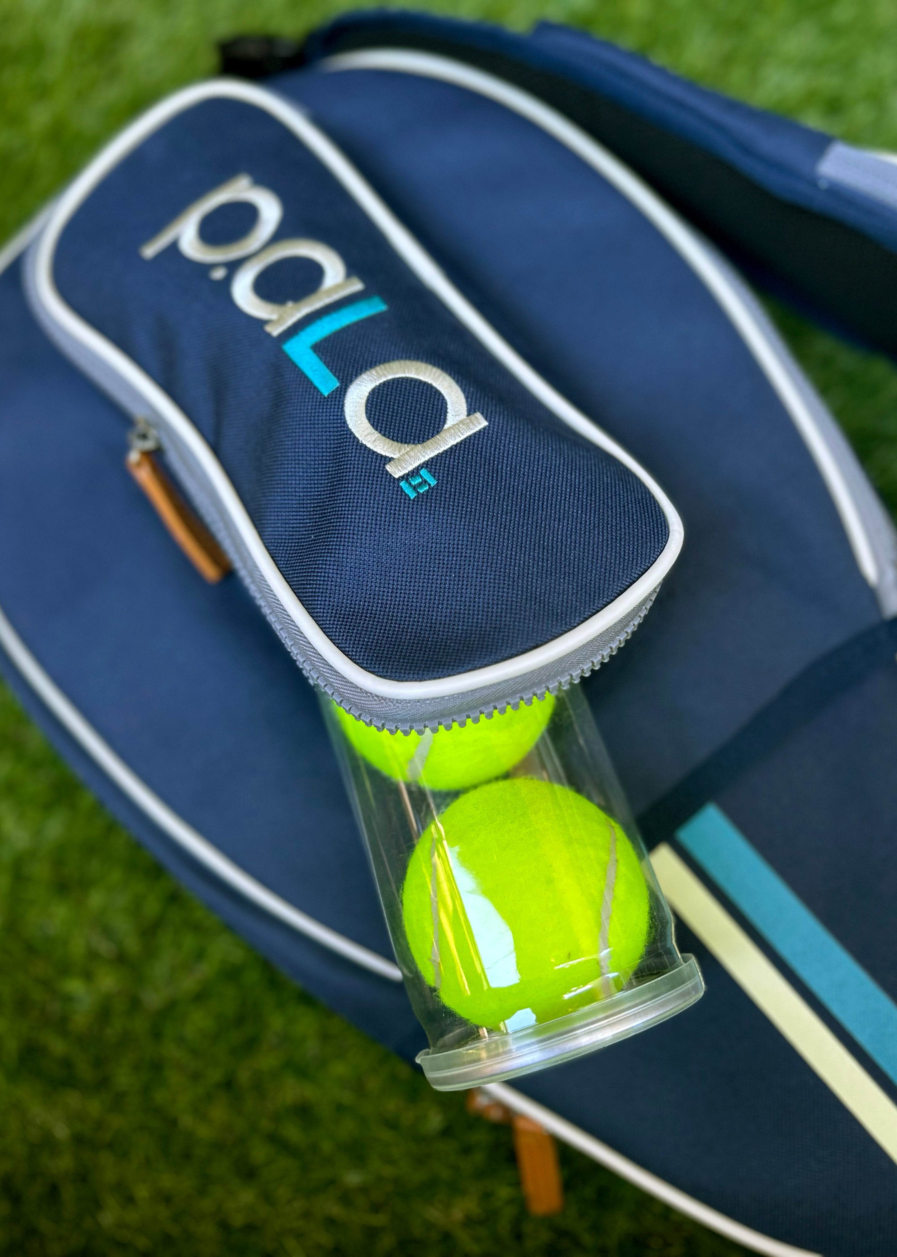 sling padel bag with pocket for can of balls