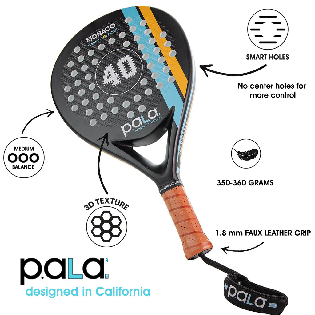 Pala racket with features highlighted on a white background
