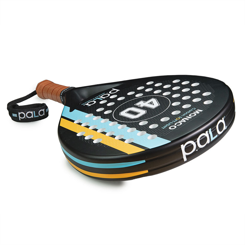 Pala padel racket with colorful design on a white background