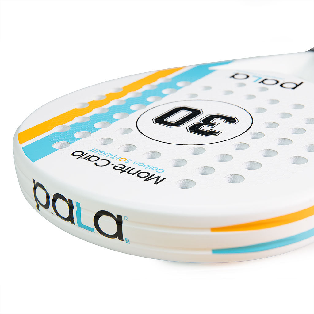 powerful image of a white padel racket with number 30