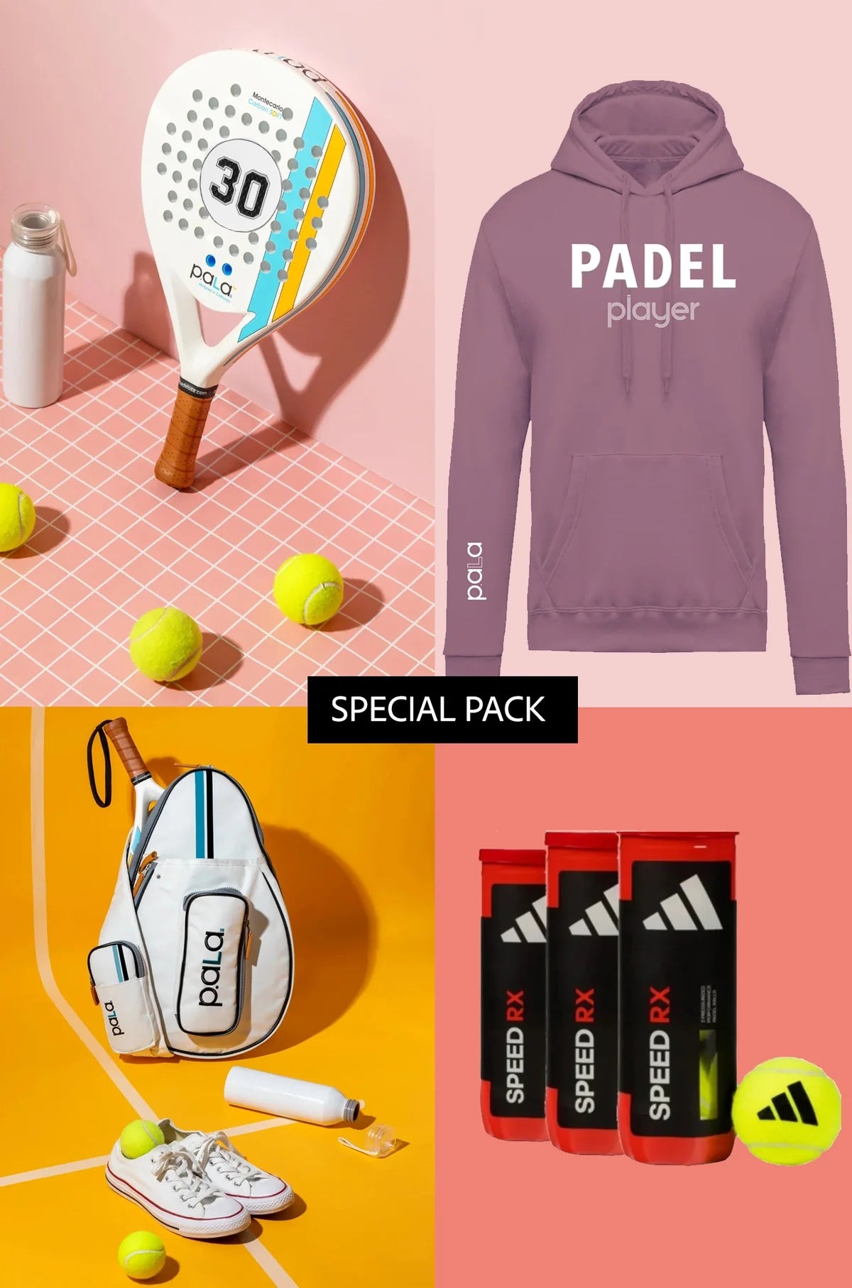 set of padel with padel racquet, padel jersey, padel balls by adidas and padel bag