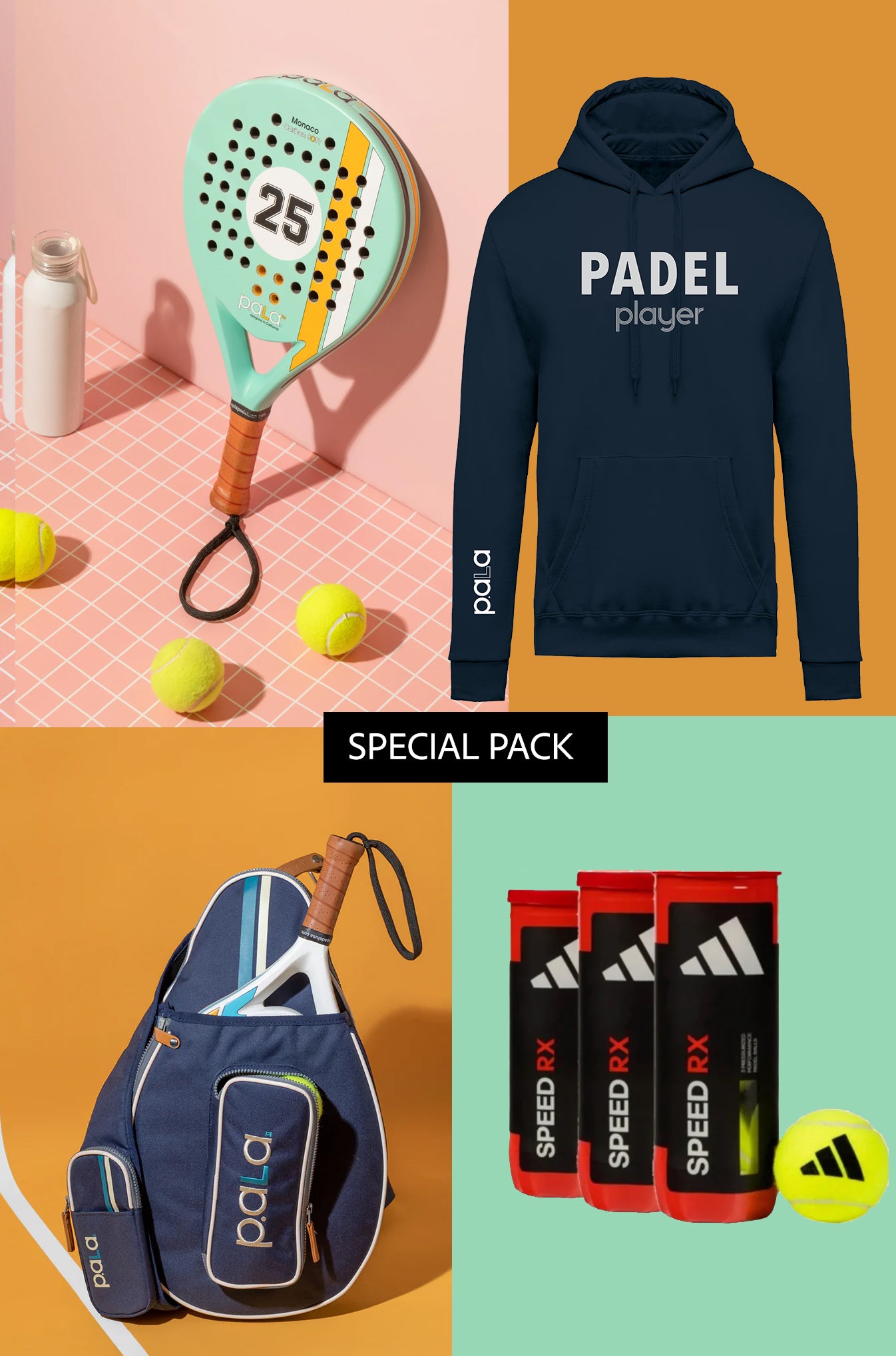 PADEL SET WITH PADEL RACKET PADEL HOODIE NAVY BLUE PADEL BAG AND ADIDAS PADEL BALLS GREAT PRICE