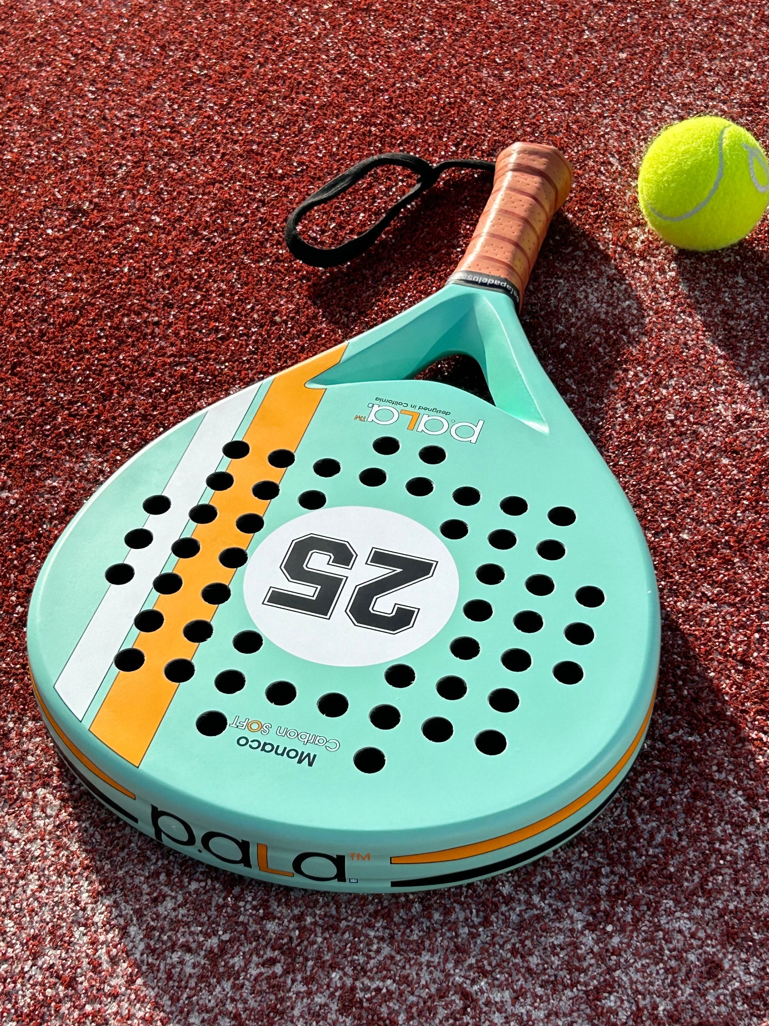 Top-balanced PALA Aqua 25 racket featuring a large sweet spot and aerodynamic hole design