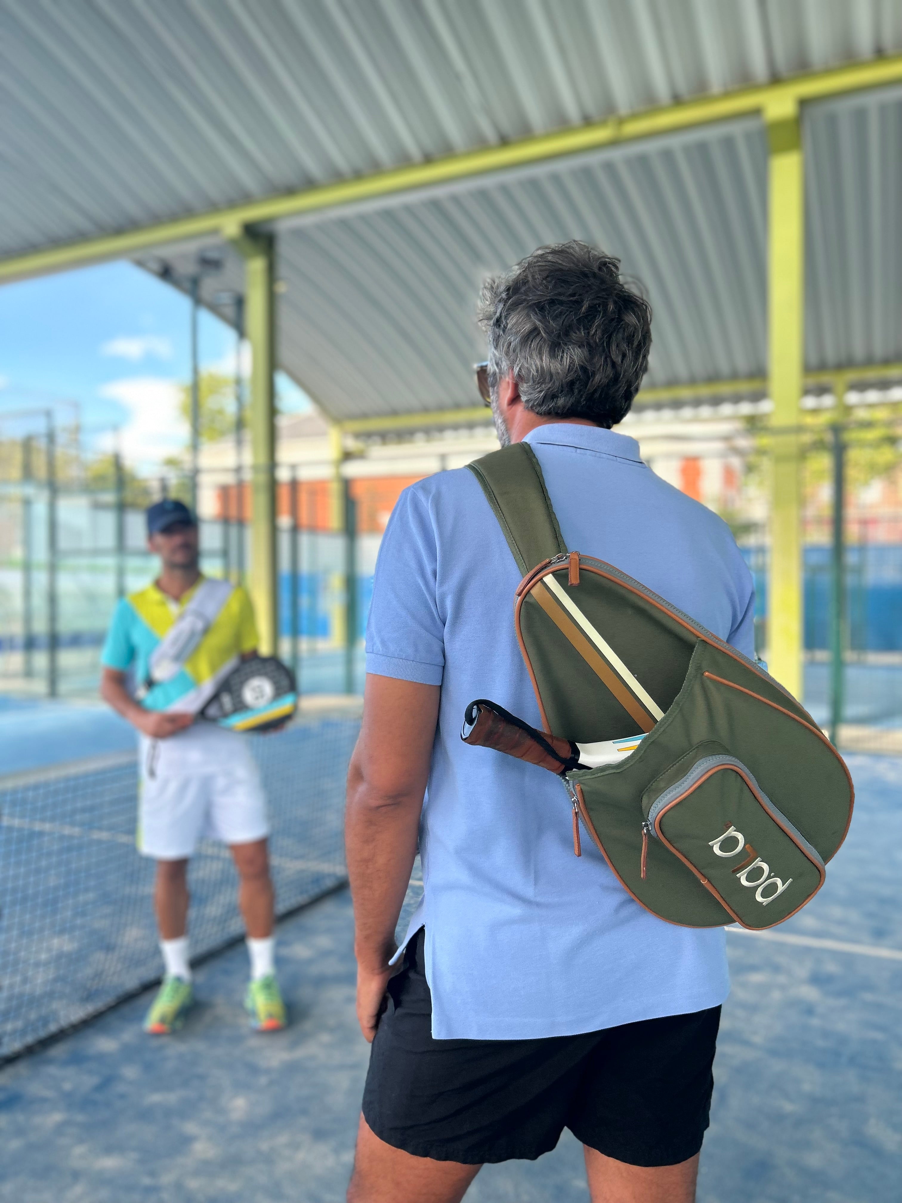 green padel bag sling men playing padel